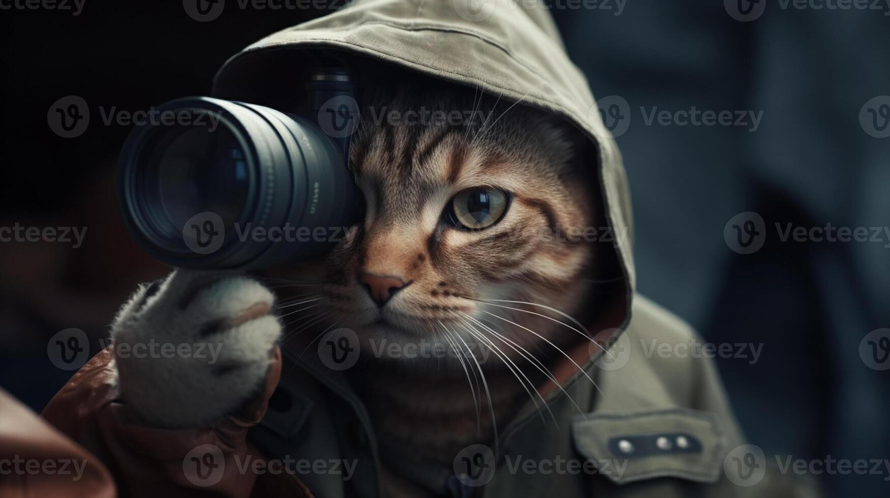 ai generativ ein Katze im Spion Outfit foto