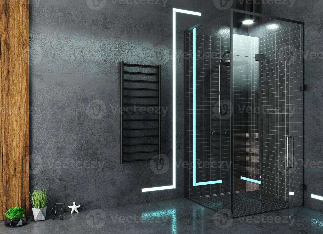 Modernes Duschbad aus dunklem Glas mit LED foto