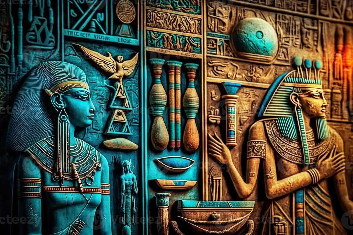 das Kunst von uralt Ägypten, Gemälde, Fresken.generativ ai foto