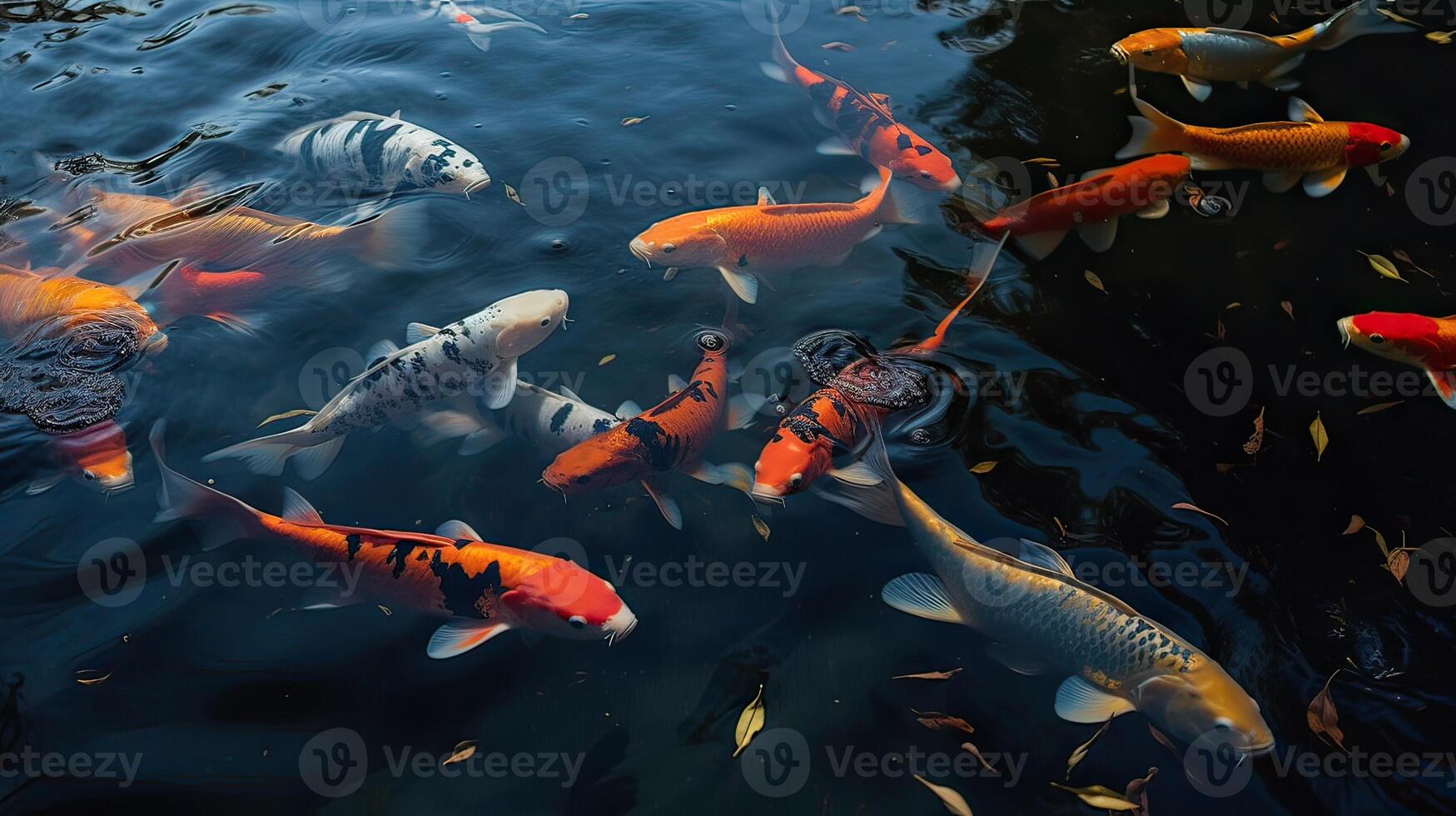 Overhead Aussicht von Koi Karpfen Schwimmen im Teich. generativ ai. foto