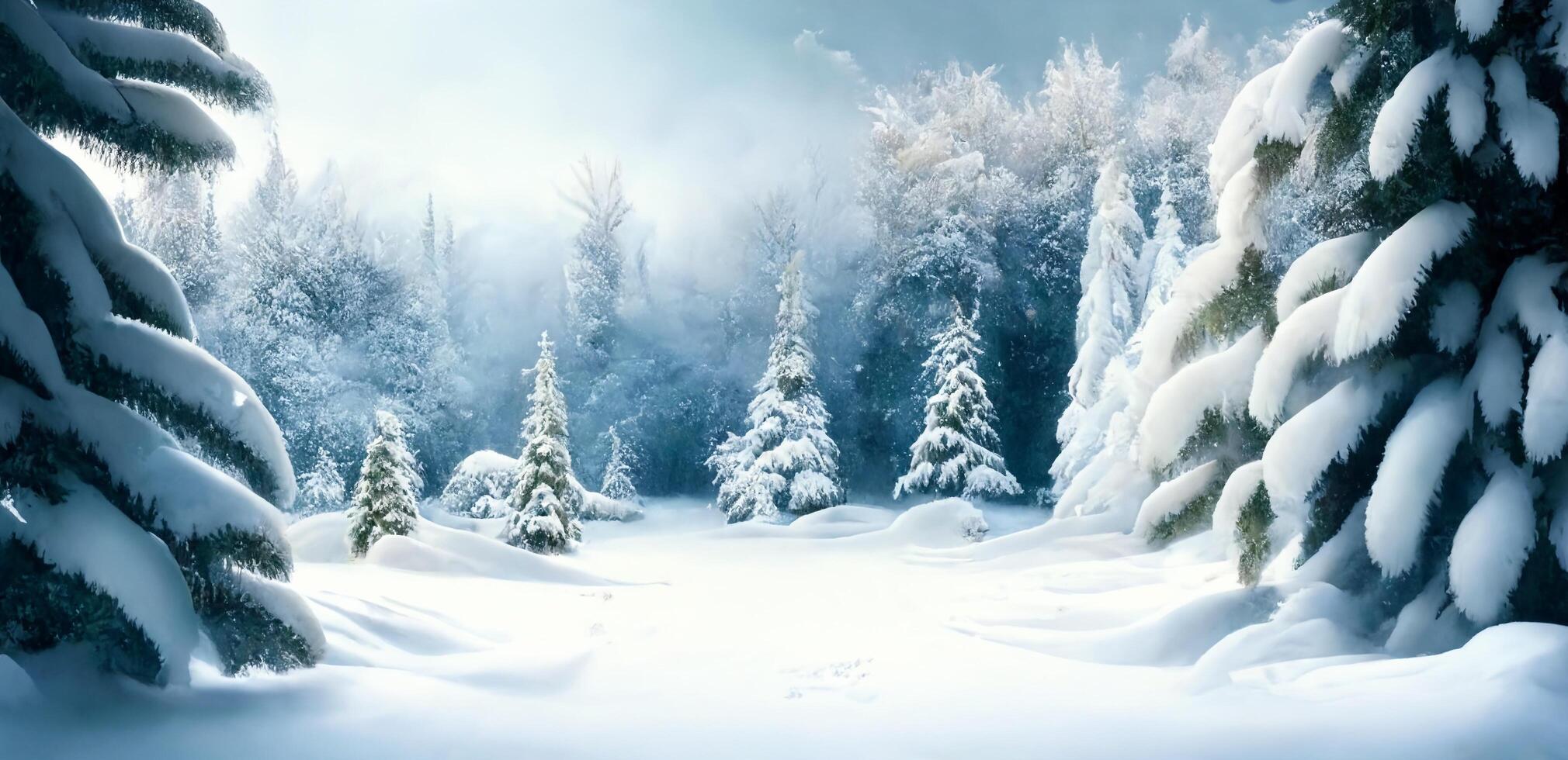 das Landschaft von schneebedeckt Wald im Winter mit ai generiert. foto