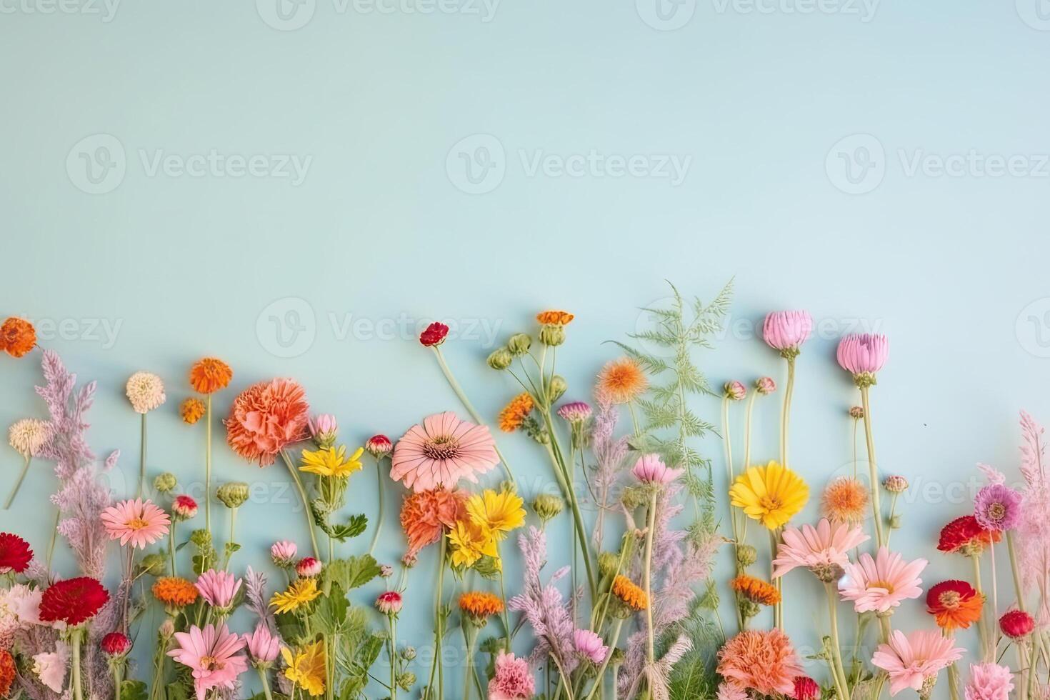 festlich Blumen- Komposition. Blumen auf hell farbig Hintergrund. generativ ai foto