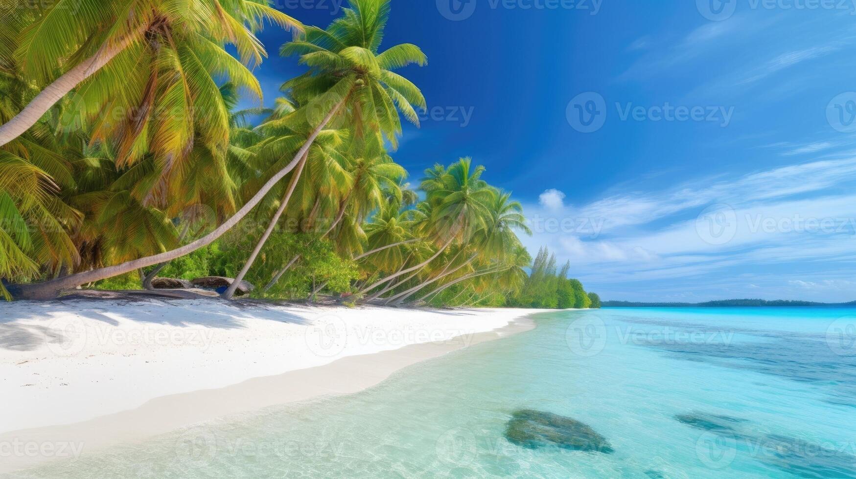 ein Strand mit Palme Bäume und Türkis Wasser. generativ ai foto