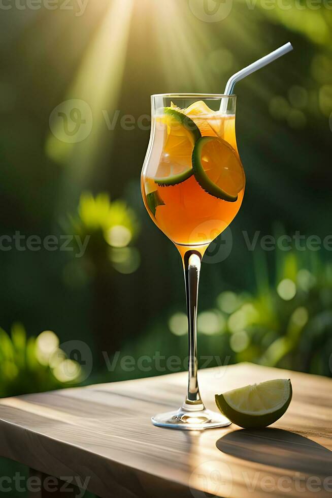 erfrischend fruchtig Sommer- trinken auf Tabelle mit Zitrone und Minze foto