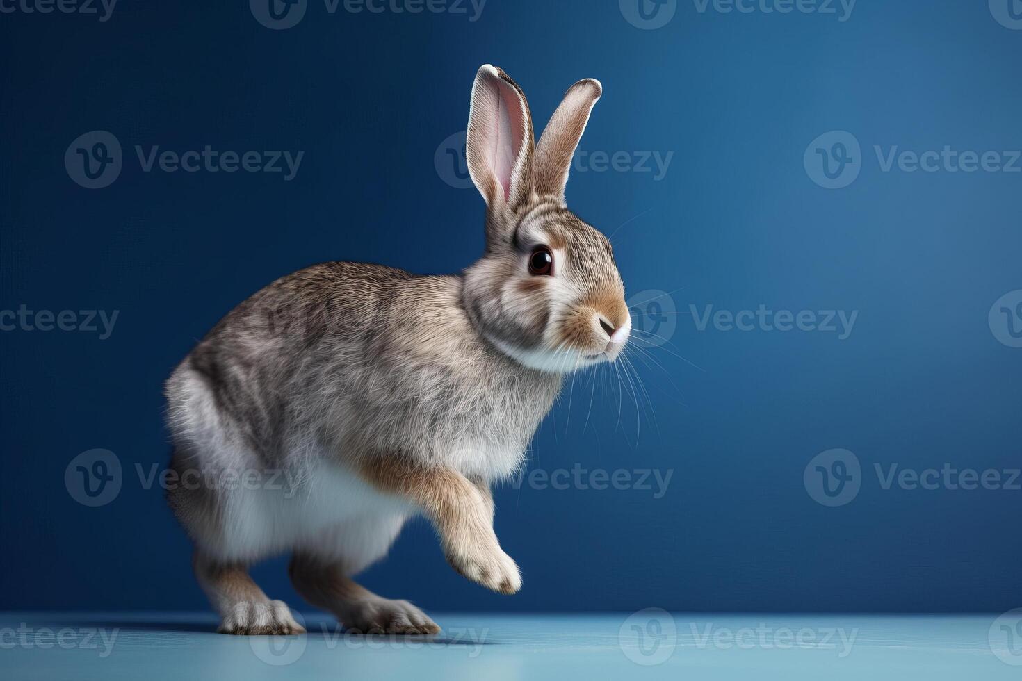 süß Hase isoliert auf Blau Hintergrund. erstellt generativ ai foto