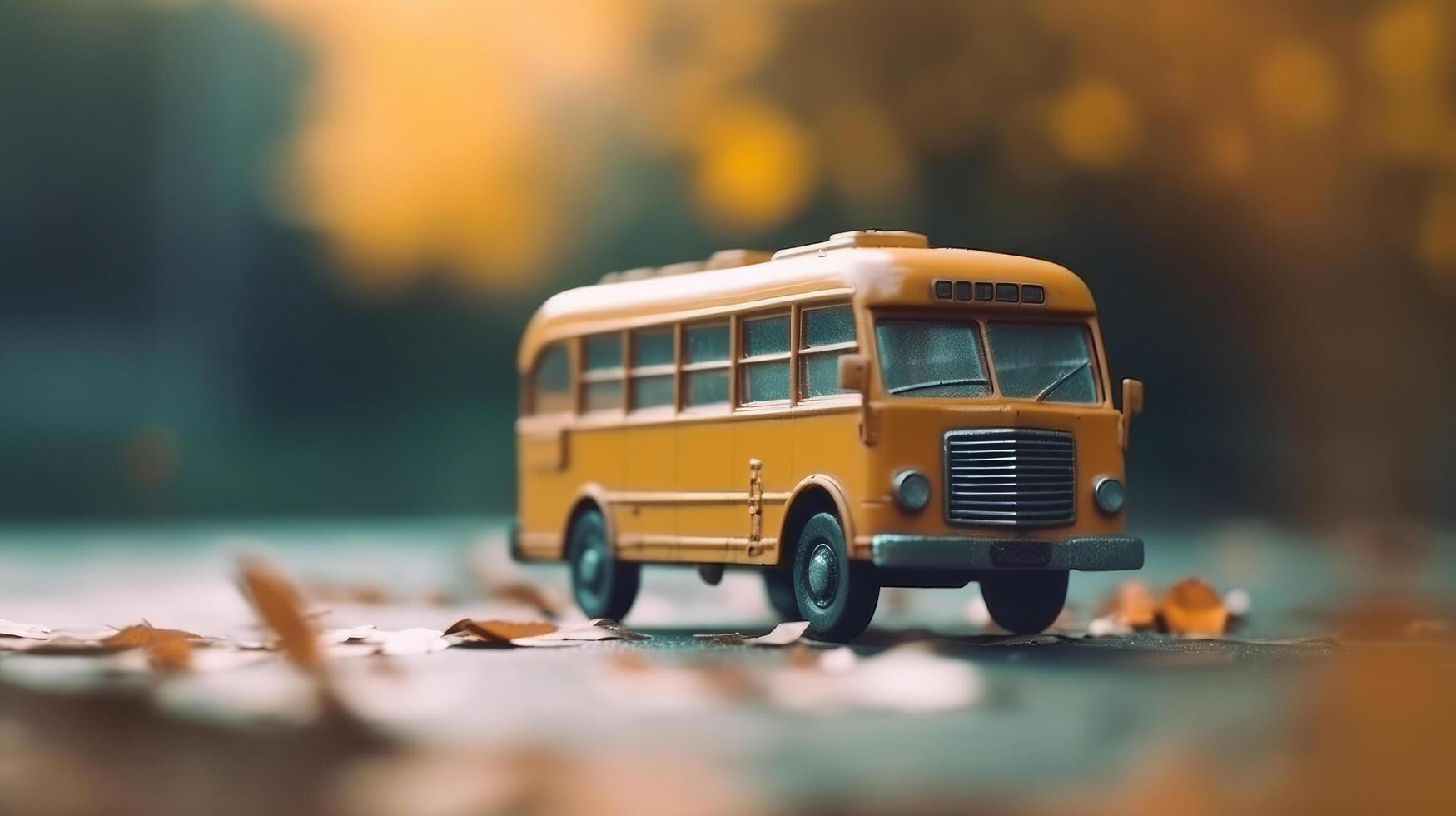 Gelb Schule Bus. zurück zu Schule Hintergrund. Illustration ai generativ foto