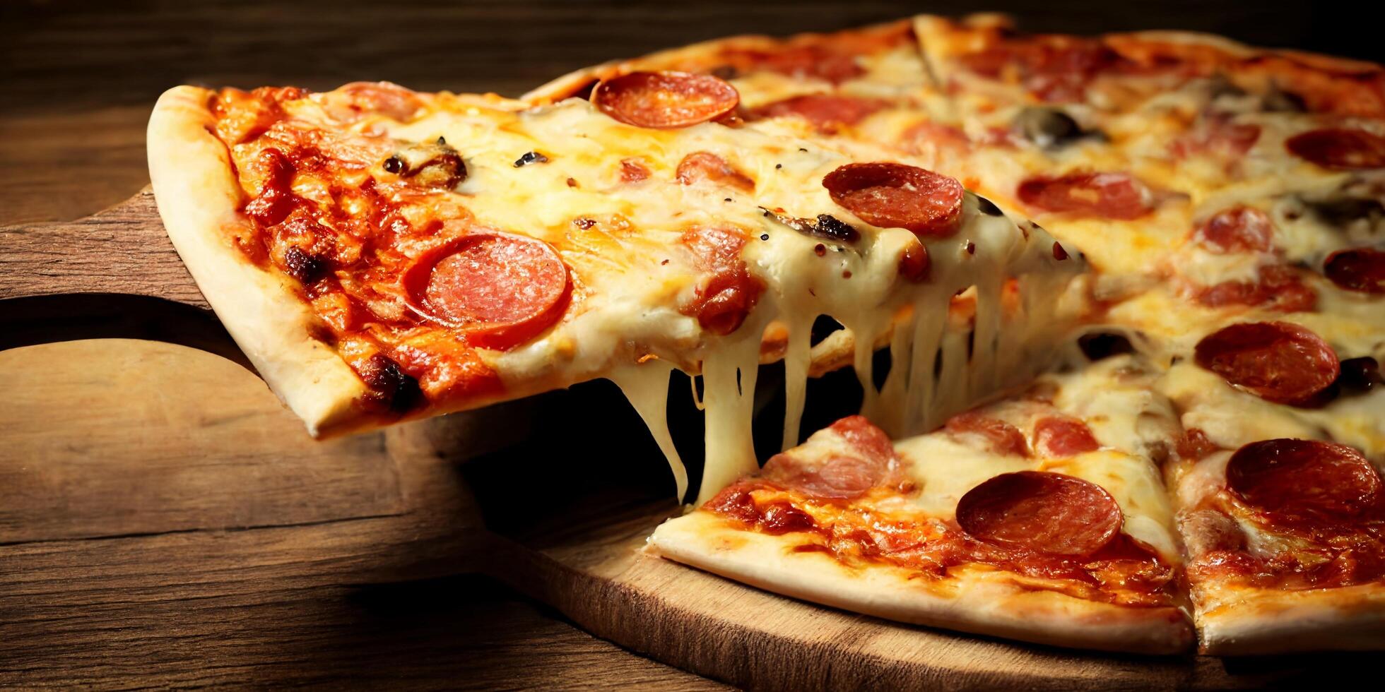 das Peperoni Pizza und ein Stück von gestreckt Käse Pizza mit ai generiert. foto