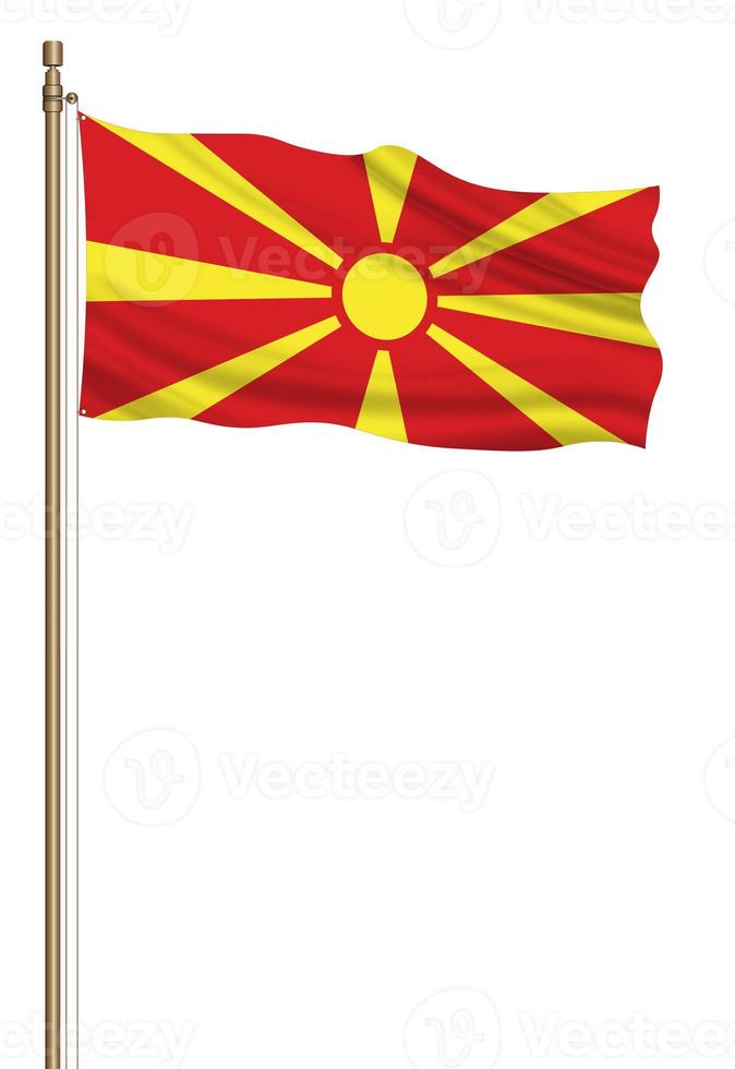 3d Flagge von Norden Mazedonien auf ein Säule foto