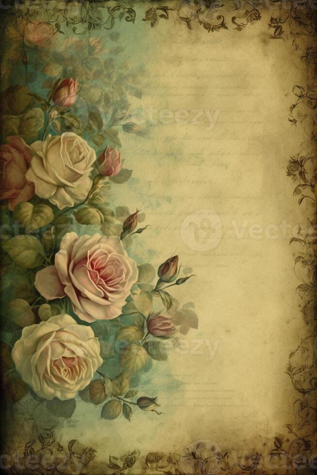 Antiquität Papier mit Rose Rahmen Hintergrund, erstellt mit generativ ai foto