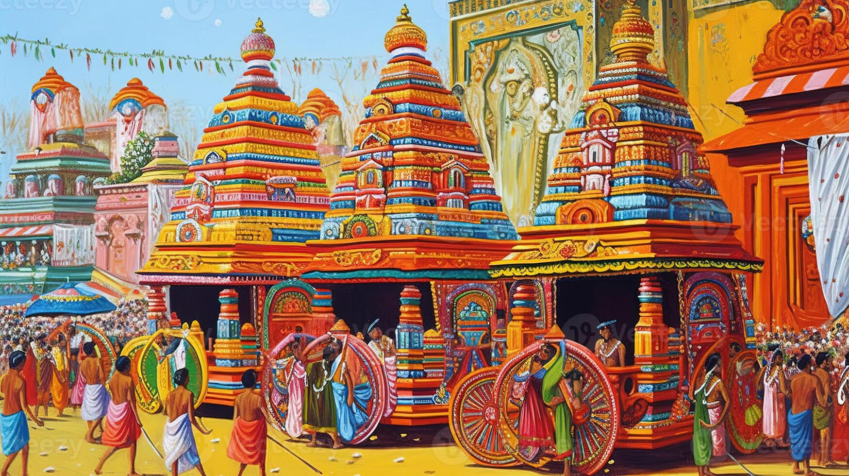 ratha jatra, Hindu religiös Festival. heilig Streitwagen von das Gottheiten. ai generiert. foto