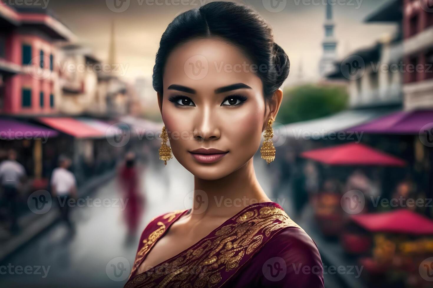 Porträt von ein schön asiatisch thailändisch Frau. neural Netzwerk ai generiert foto