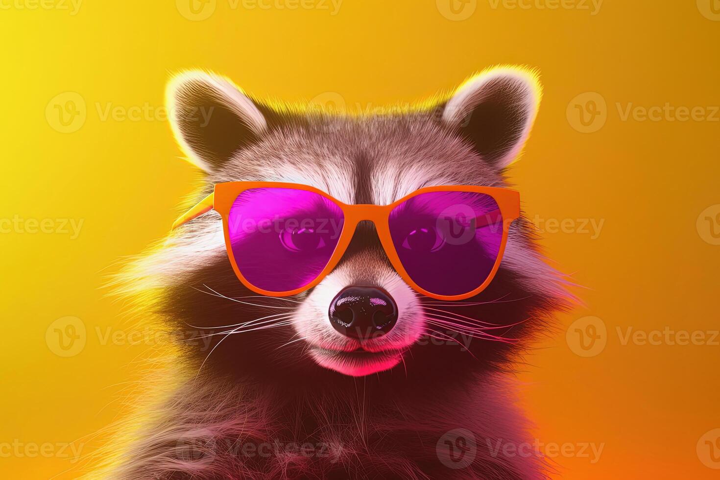 Waschbär im Sonnenbrille, Neon- Hintergrund. Pop Kunst Stil Porträt. generativ ai foto