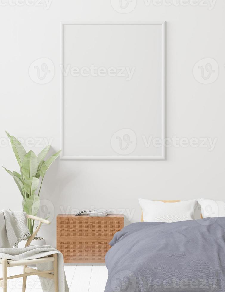 großes Schlafzimmer auf dem weißen Wandhintergrund, 3D-Rendering foto