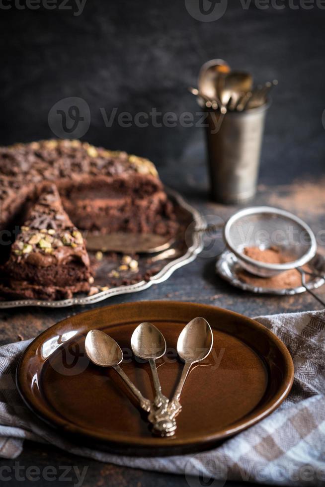 Teller und Schokolade Kuchen foto