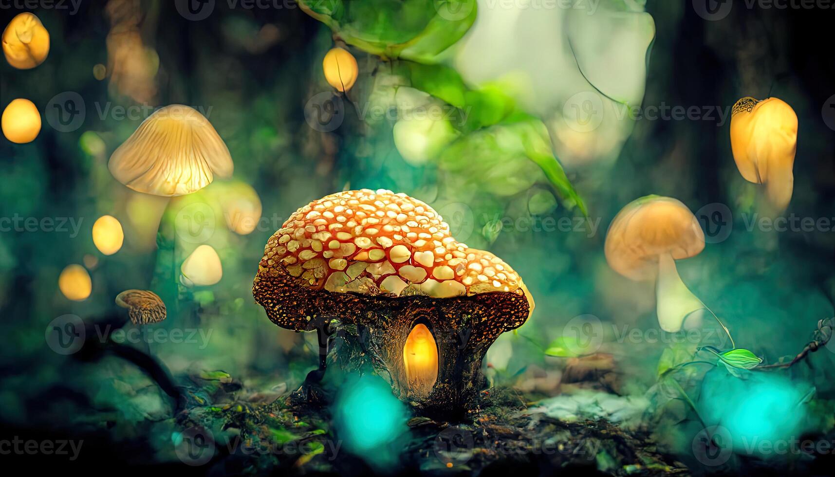 überraschend Pilz Hintergrund ,Fantasie Hintergrund, 4k, Pilz Licht, Fantasie Pilz, Dschungel. generativ ai foto