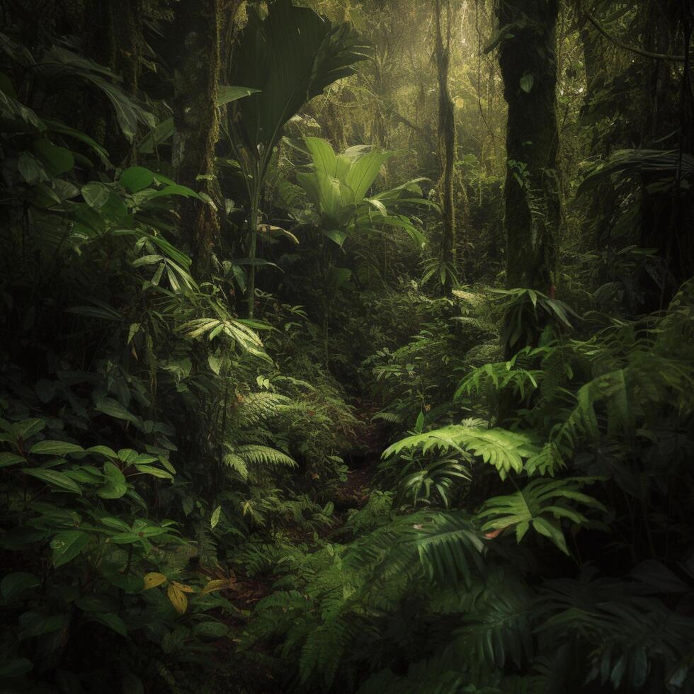 ein dicht Urwald mit ein Grün Folia ai generativ foto