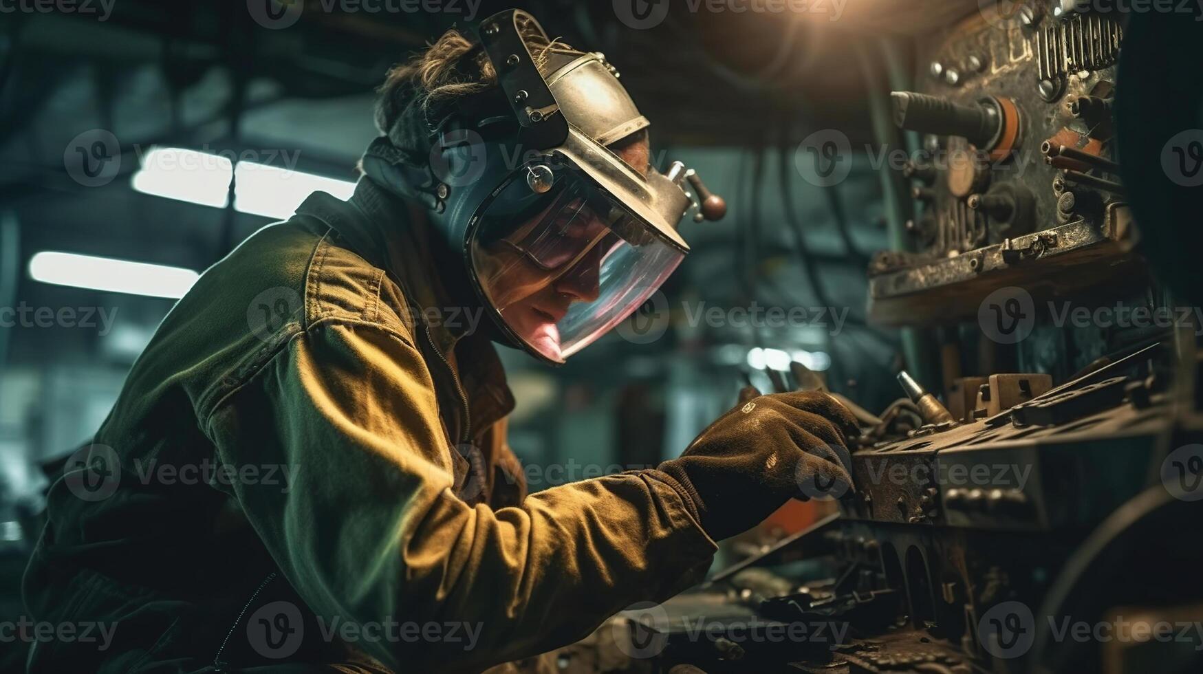 Schweißer auf Reparatur Einrichtung Schweißen, generiert ai Bild foto