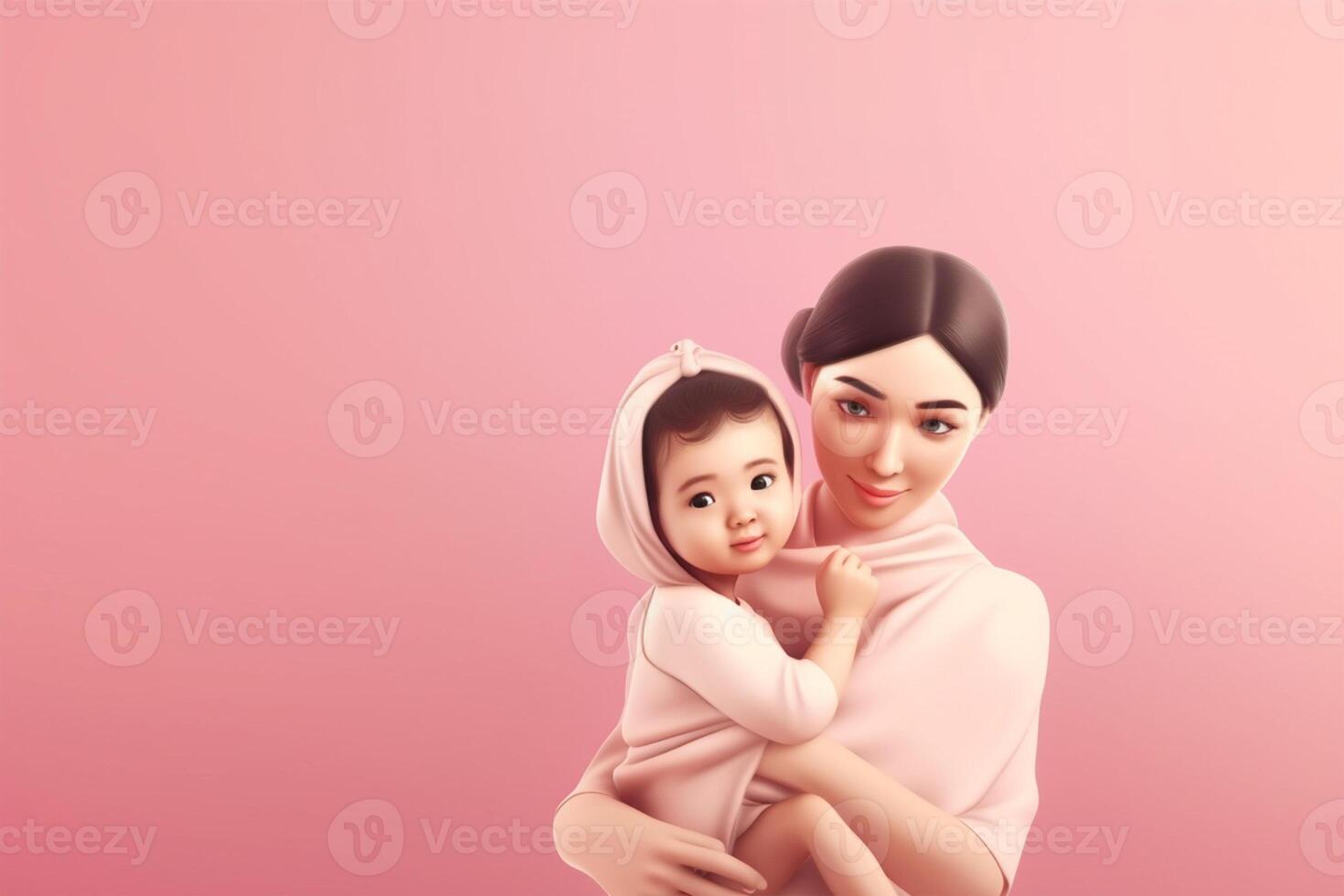 glücklich Mutter Tag mit ihr Tochter auf Rosa Hintergrund, 3d Rendern generativ ai foto