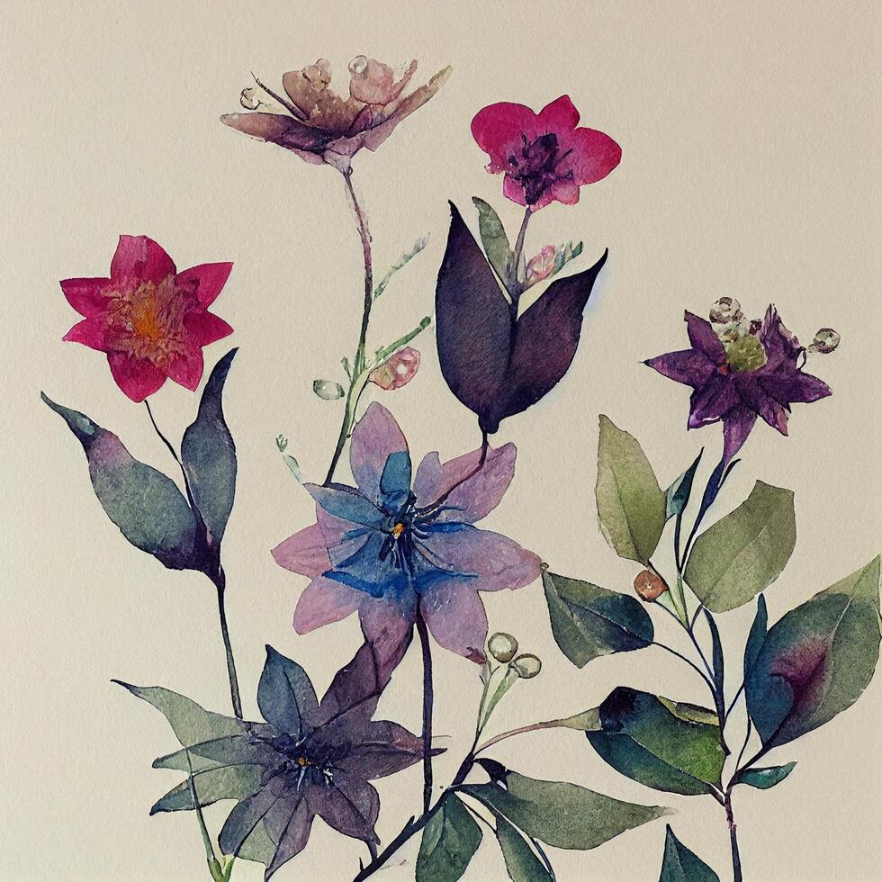 Aquarell Gemälde von ein Bündel von Blumen. generativ ai. foto