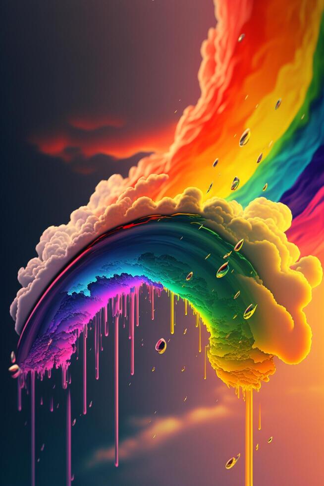 Gemälde von ein Regenbogen Kommen aus von ein Wolke. generativ ai. foto