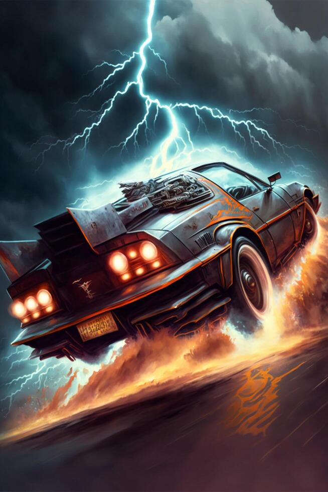Bild von ein Auto mit Blitz Kommen aus von Es. generativ ai. foto