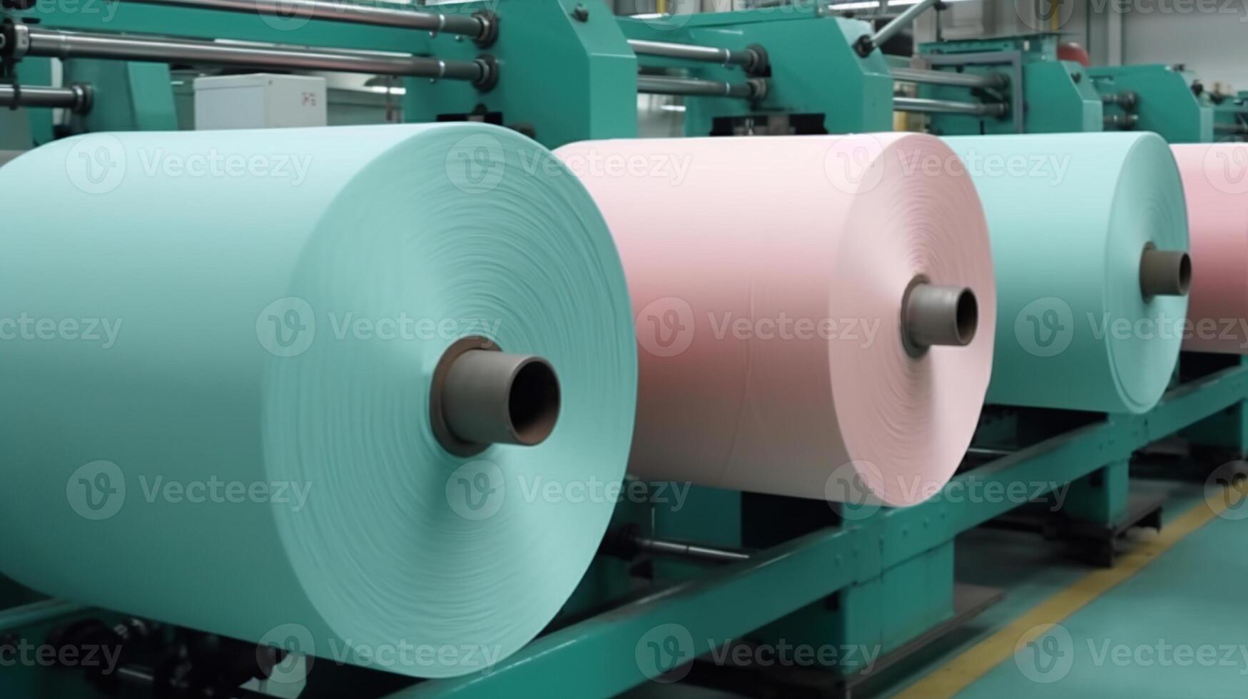 Rollen von industriell Baumwolle Stoff zum Kleidung Stoff Textil- Herstellung , ai generiert Bild foto