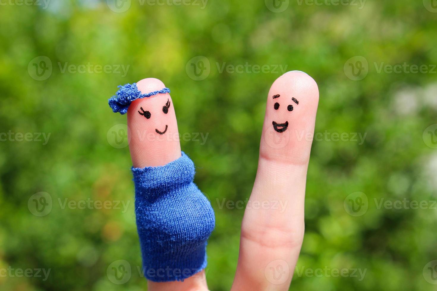 Finger Kunst von ein glücklich Paar. Frau ist schwanger. foto