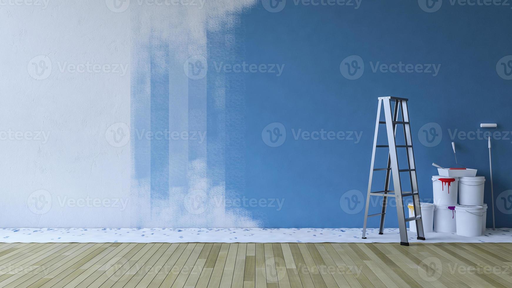 3D-Rendering-Bild des Malens der Wand blau in einem leeren Raum foto