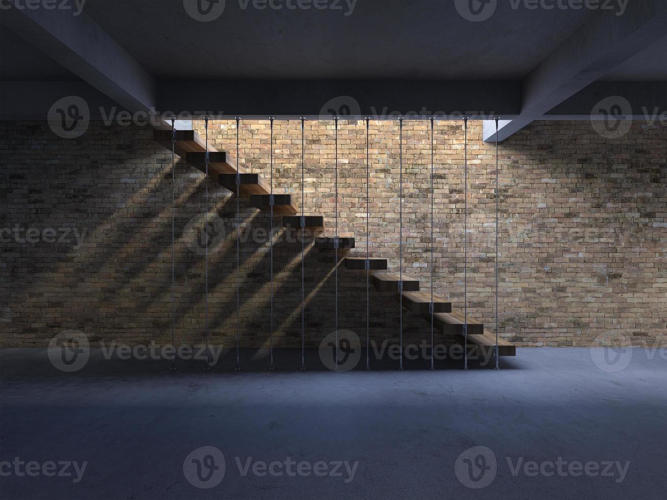 3D-Renderingbild der Treppe mit Schatten an der Wand foto