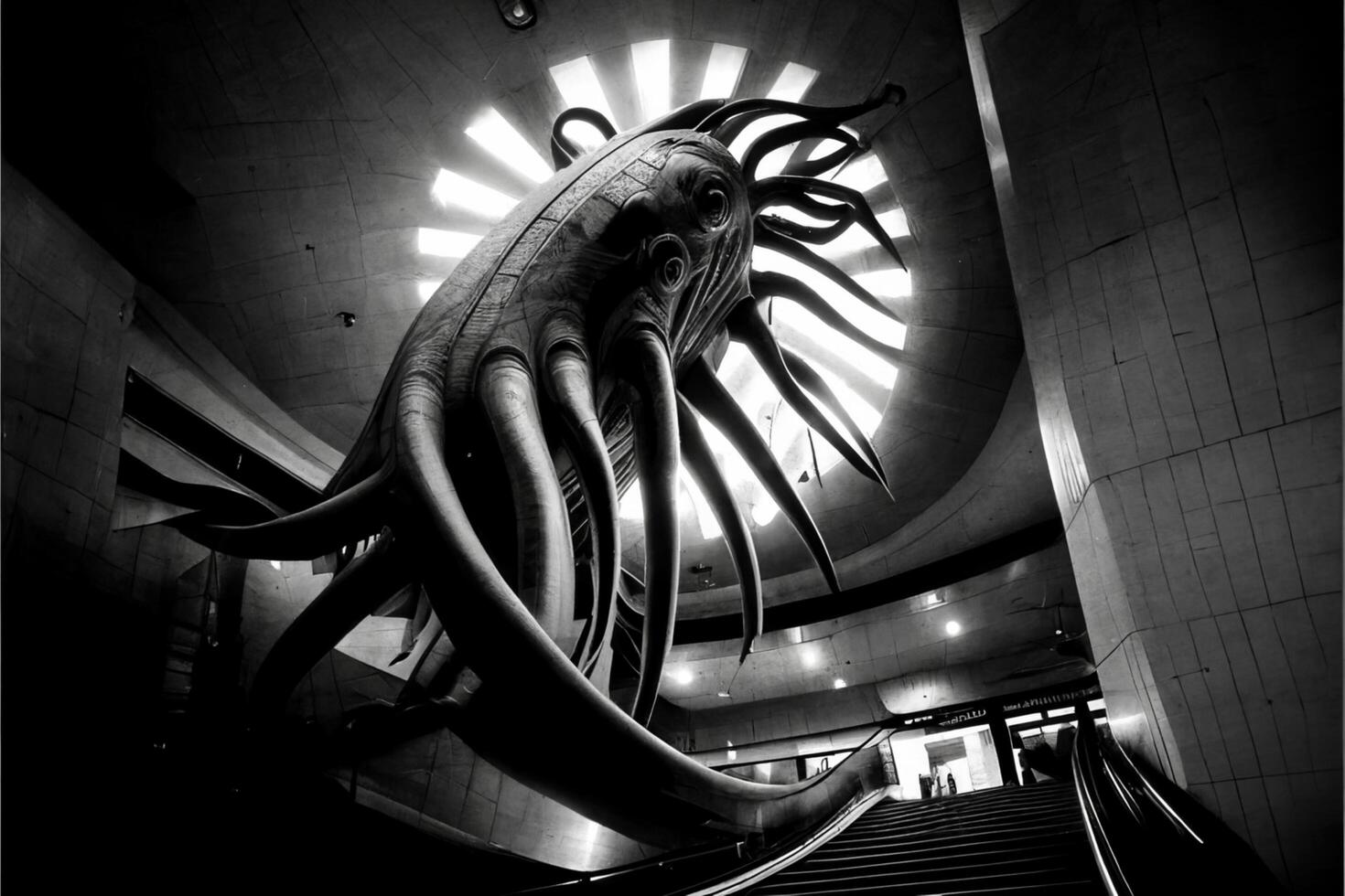 Statue von ein Tintenfisch Innerhalb von ein Gebäude. generativ ai. foto