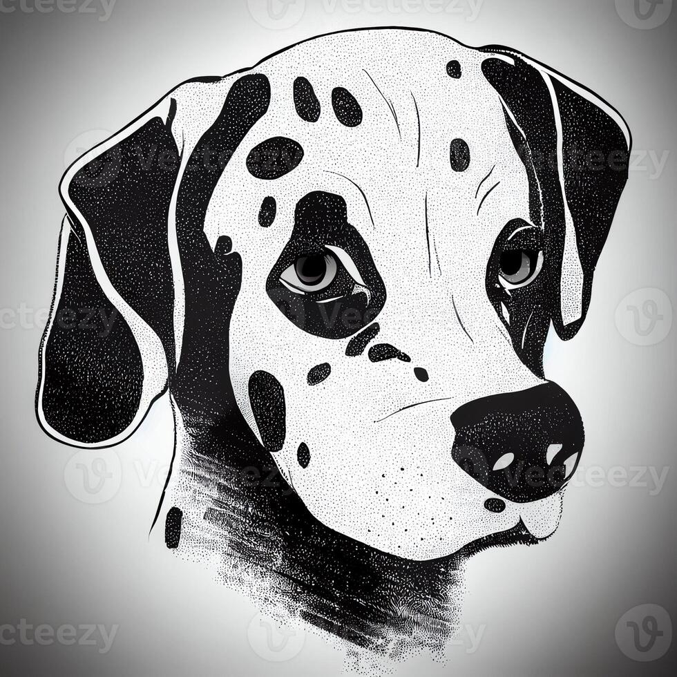 schwarz und Weiß Zeichnung von ein Dalmatiner Hund. generativ ai. foto
