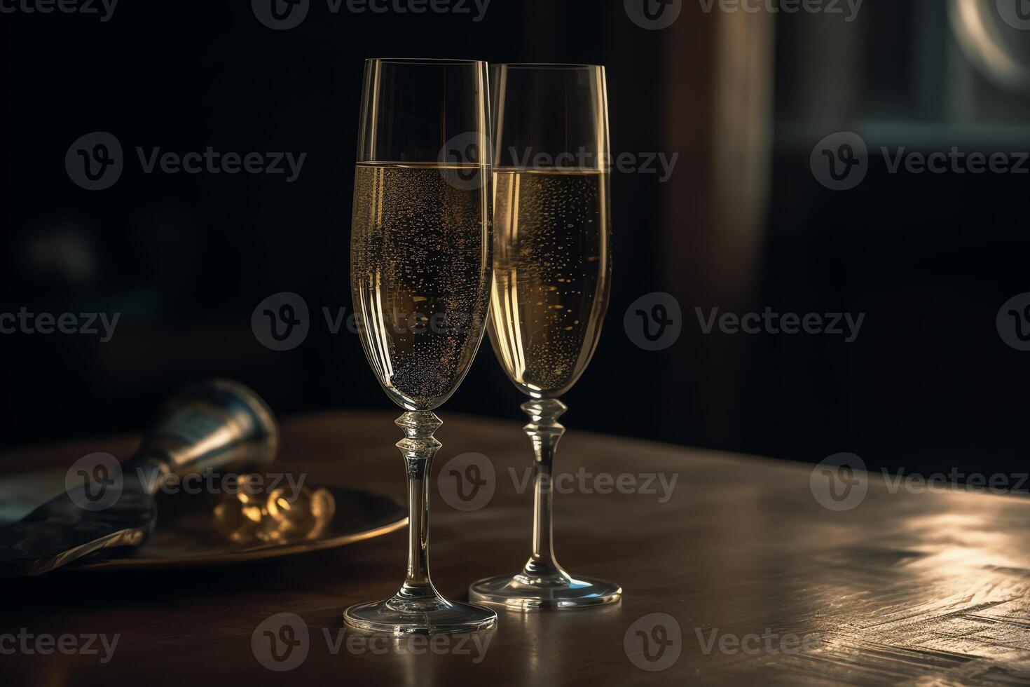 zwei Champagner Brille auf Tisch. ai generiert foto