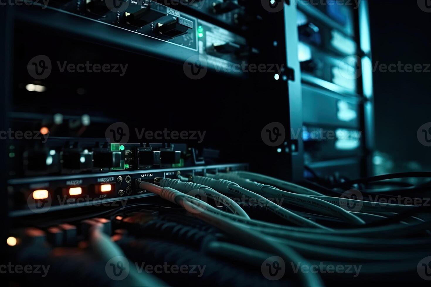 Netzwerk Kabel in Verbindung gebracht in Schalter. generativ ai foto