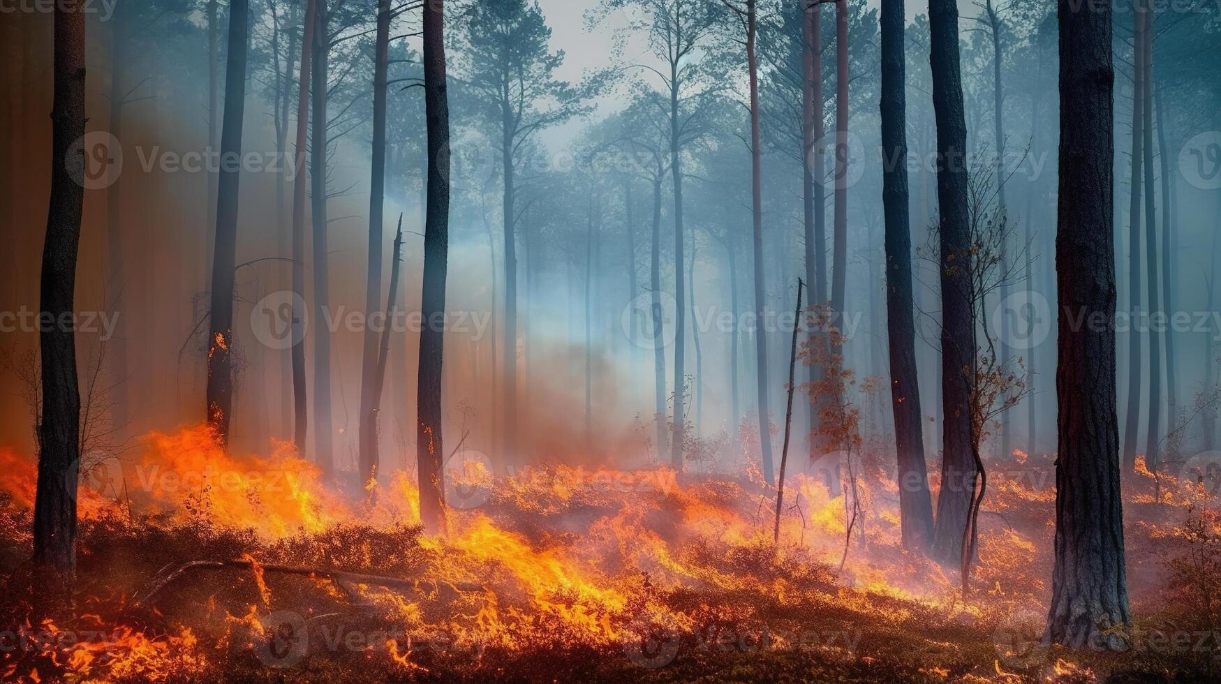 das verheerend Einschlag von Wald Feuer. generativ ai foto