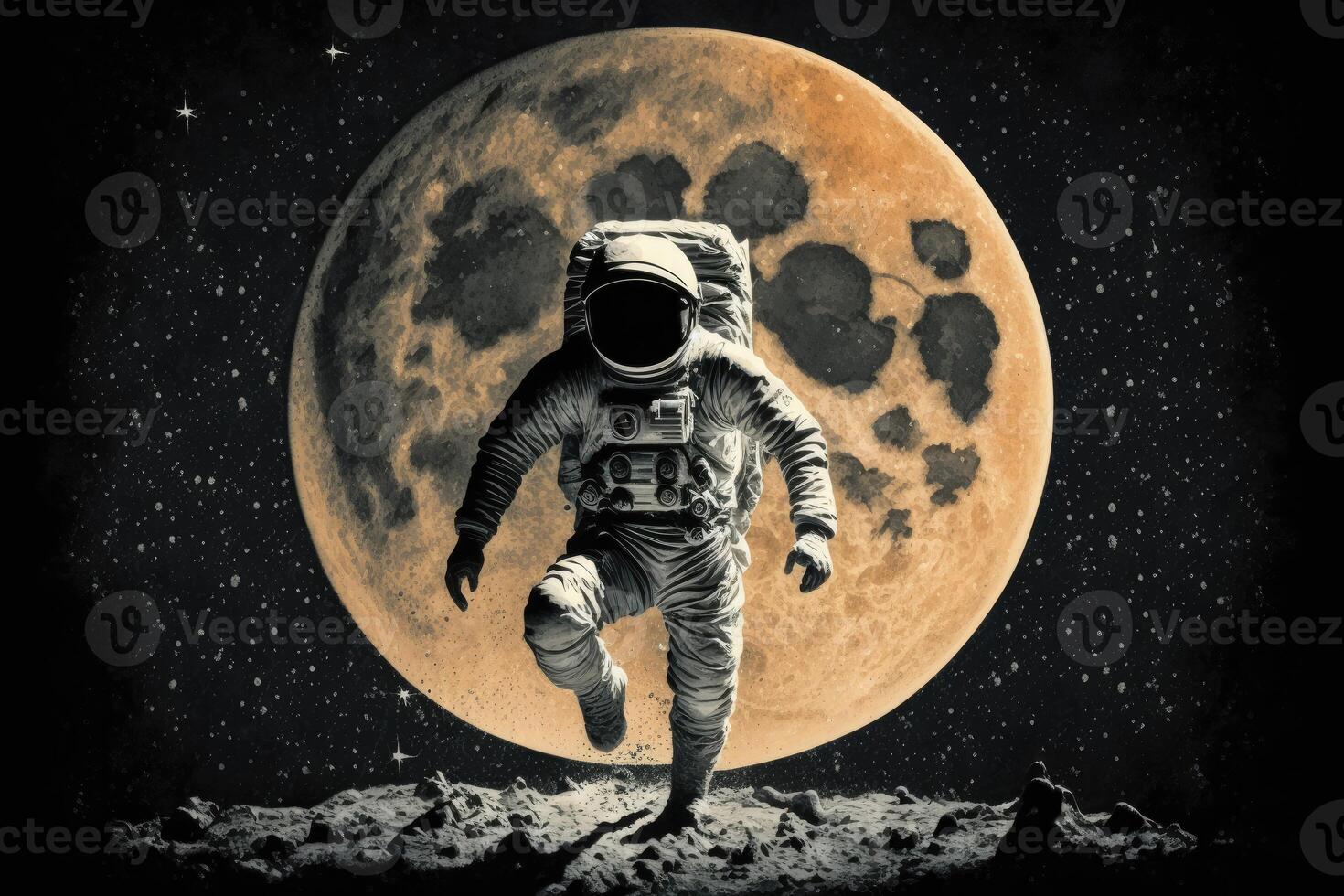 ai generiert zu das Mond. ein Astronaut Schritte auf das Mond- Oberfläche. foto