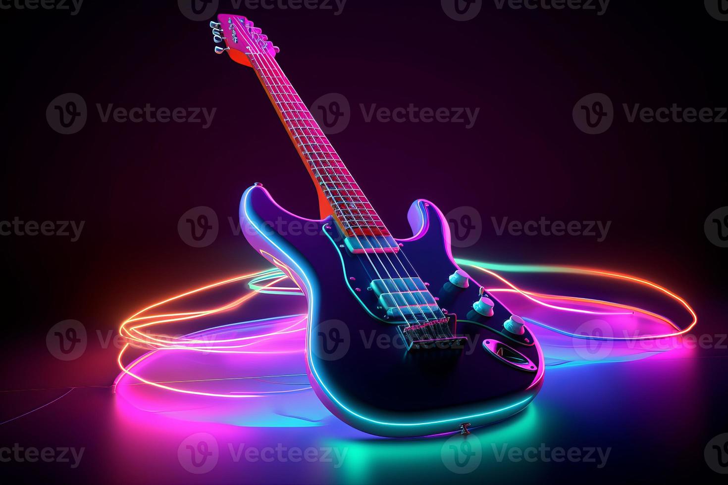 Gitarre Neon- Laser. generieren ai foto