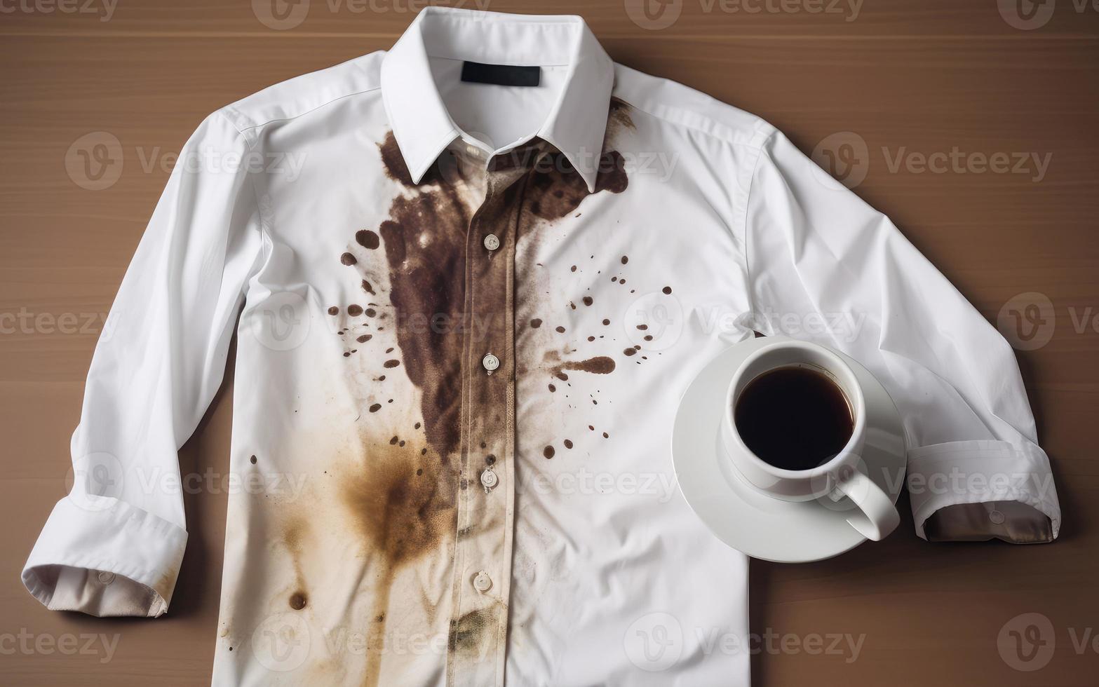 Kaffee befleckt Shirt. generieren ai foto