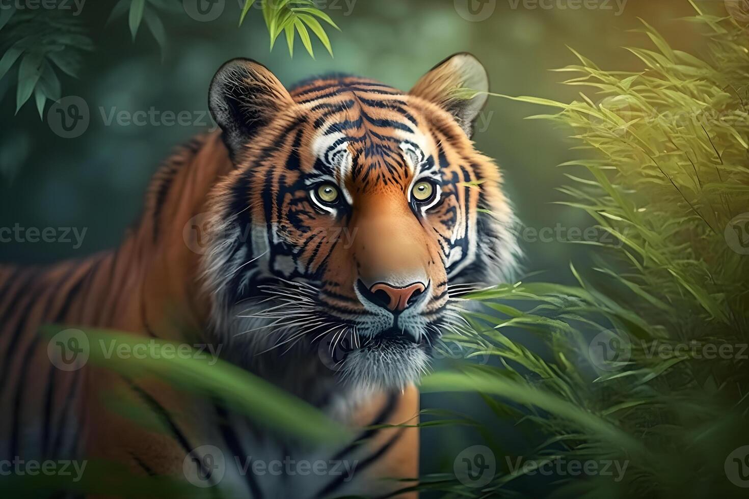 Tiger wild im das Dschungel. neural Netzwerk ai generiert foto