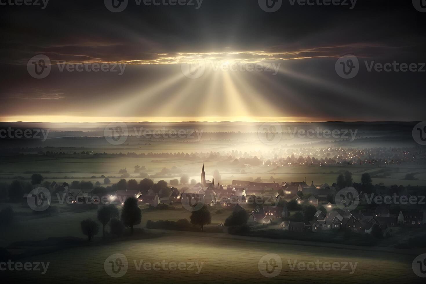 Sonnenaufgang im alt europäisch Stadt Landschaft. neural Netzwerk ai generiert foto