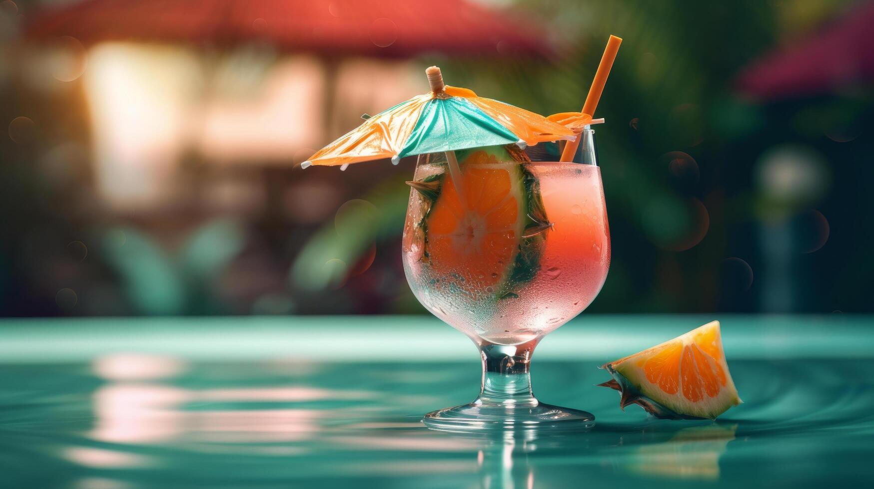 Sommer- lebendig Hintergrund mit Cocktail. Illustration ai generativ foto