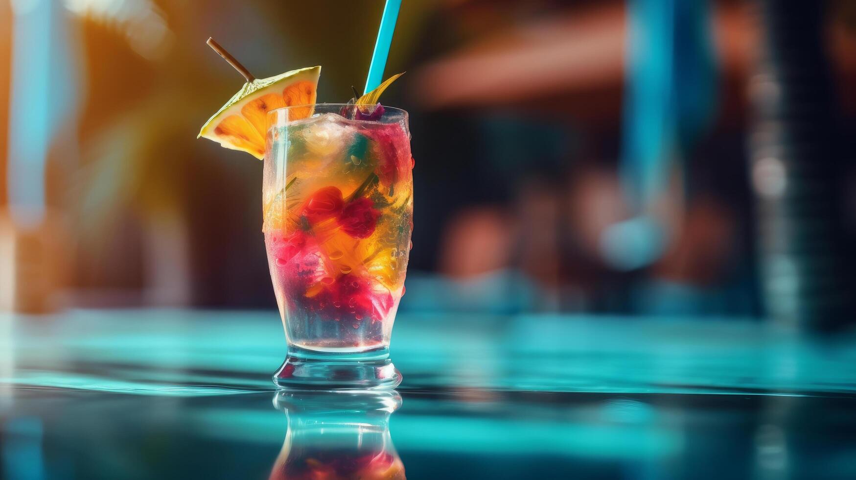 Sommer- lebendig Hintergrund mit Cocktail. Illustration ai generativ foto