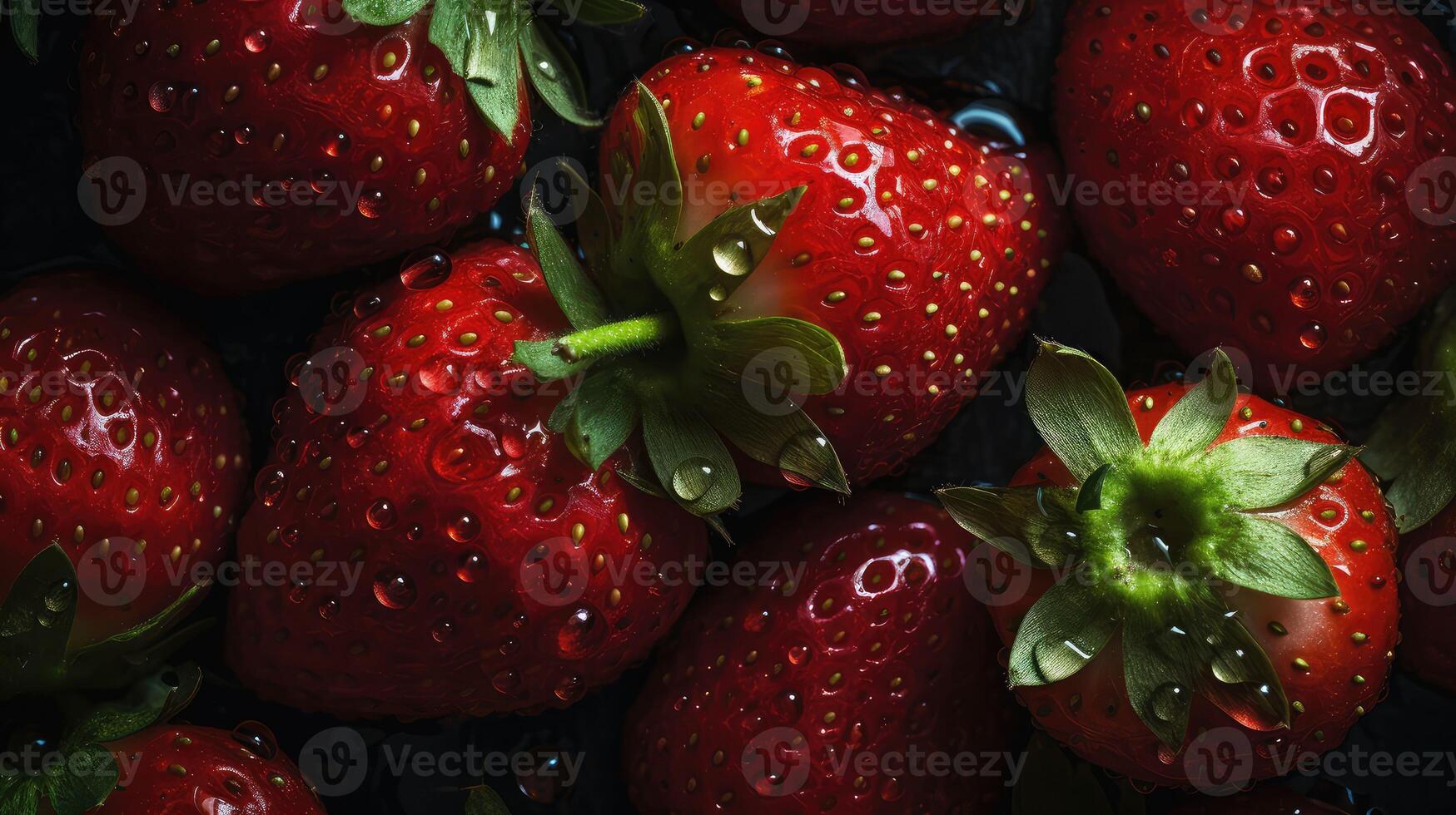 rot reif Erdbeeren Hintergrund. schließen hoch, oben Sicht.. erstellt mit generativ ai foto