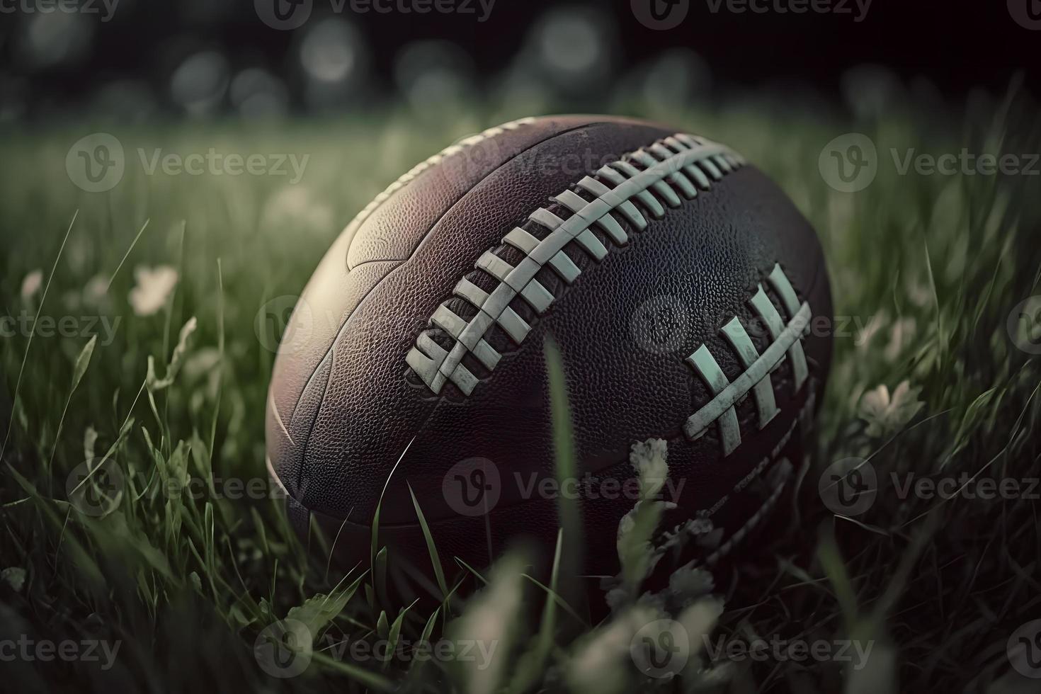 amerikanisch Fußball Ball im das Gras. neural Netzwerk generiert Kunst foto