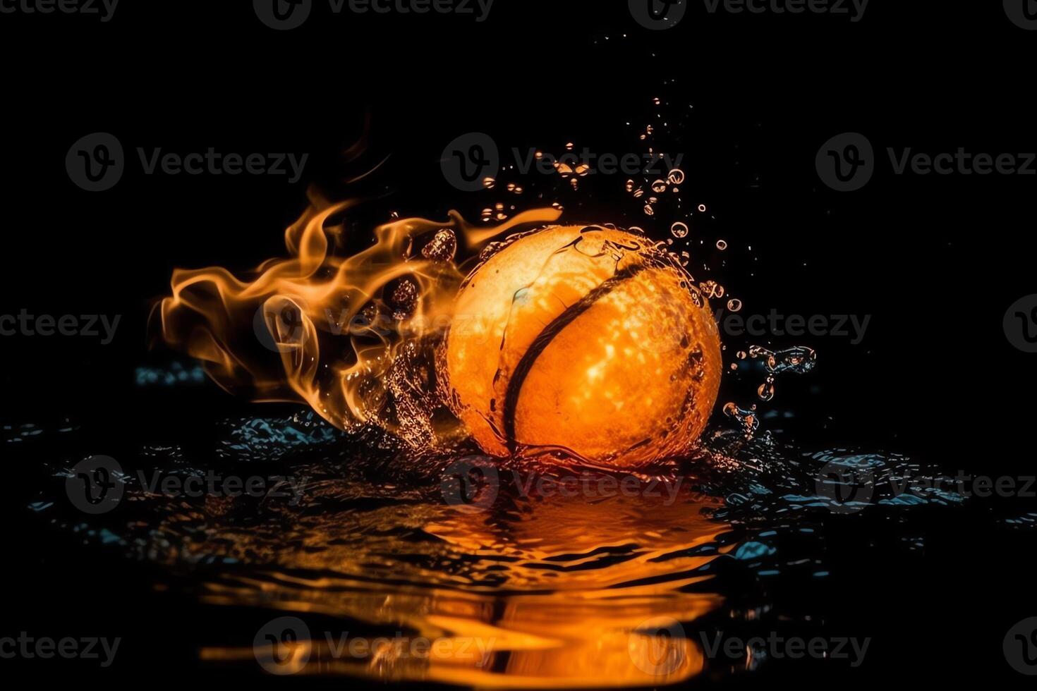 Tennis Ball im Flammen und Wasser. ai generiert foto