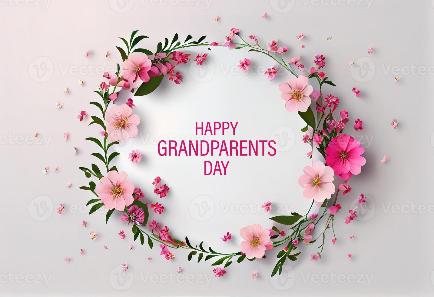 glücklich Großeltern Tag runden Rahmen gestalten Blumen- Kreis Rahmen gemacht von Rosa Blumen. generativ ai foto