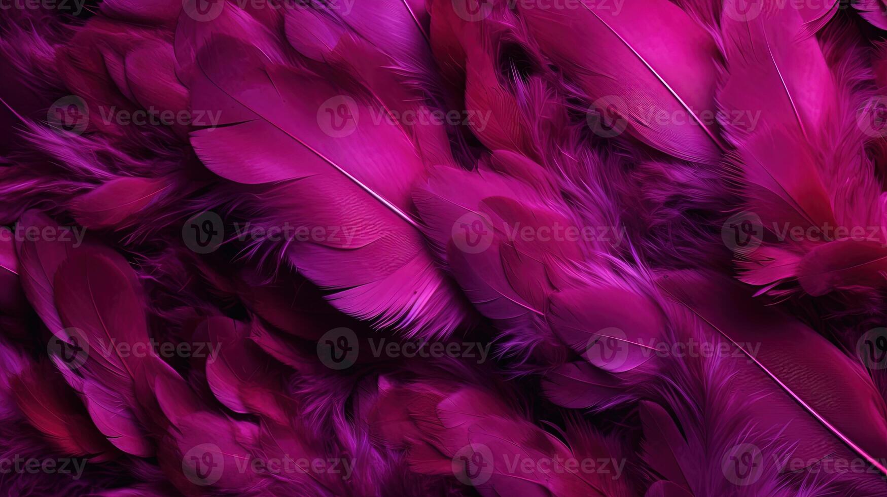 generativ ai, schön viva Magenta Rosa Nahansicht Gefieder, fotorealistisch Hintergrund. klein flauschige Rosa Gefieder nach dem Zufallsprinzip verstreut Bildung foto