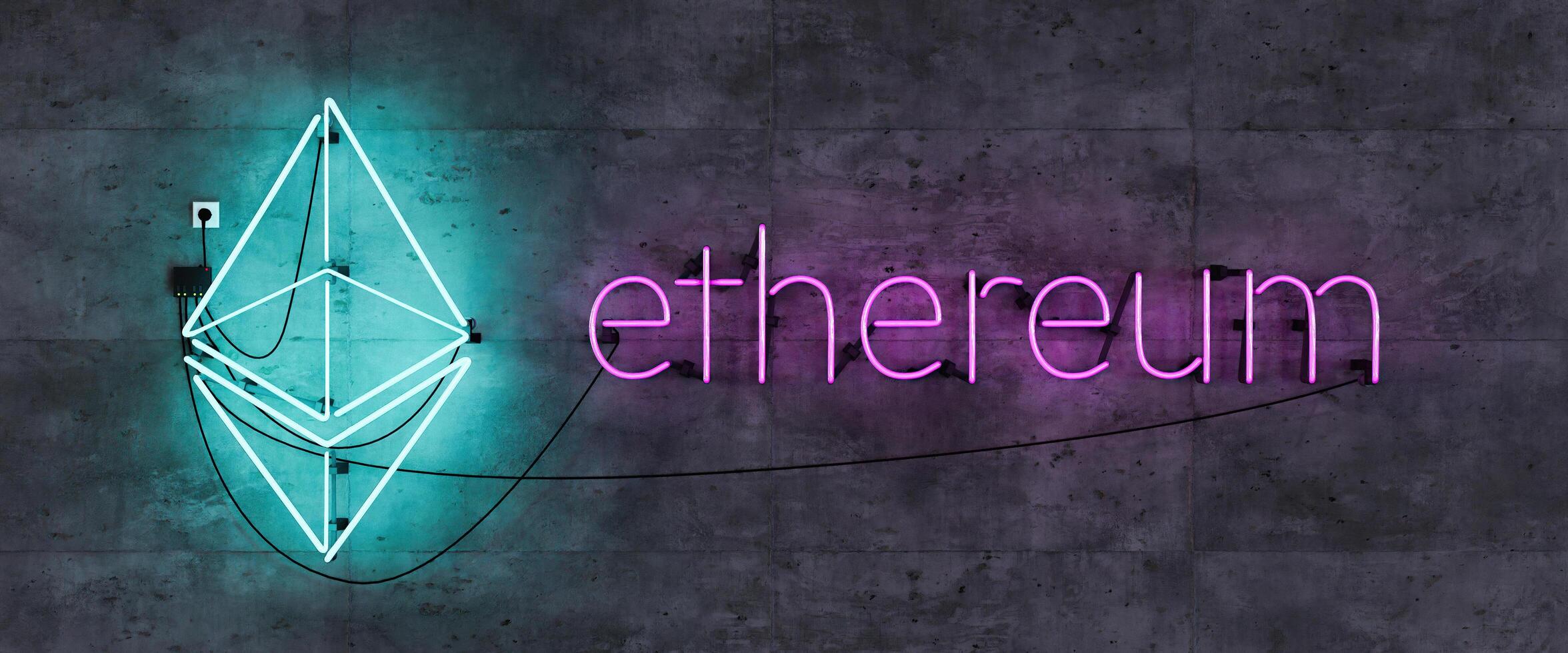 Neonlampe Kopfteil mit Ethereum-Symbol foto