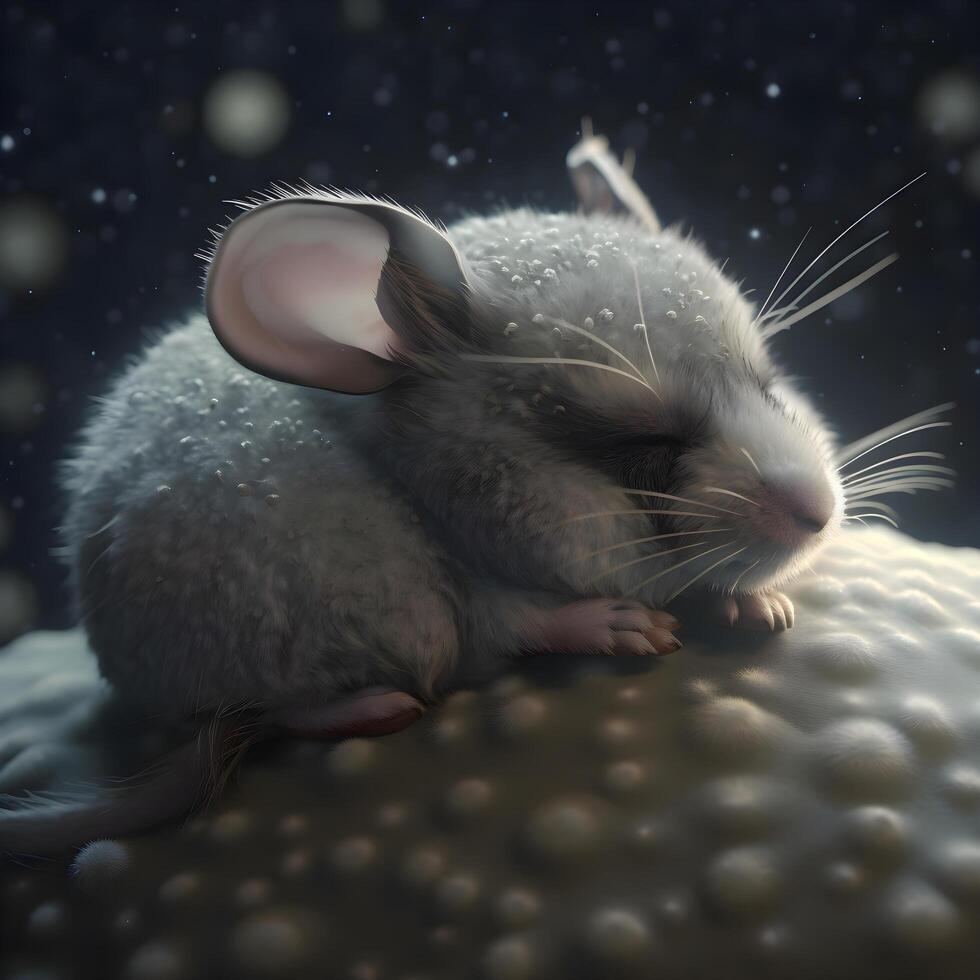 süß Weiß Maus auf das Hintergrund von das sternenklar Himmel., ai generativ Bild foto