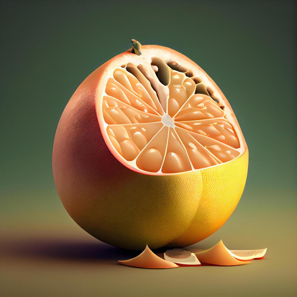 Pampelmuse Obst auf ein Grün Hintergrund. 3d Illustration., ai generativ Bild foto