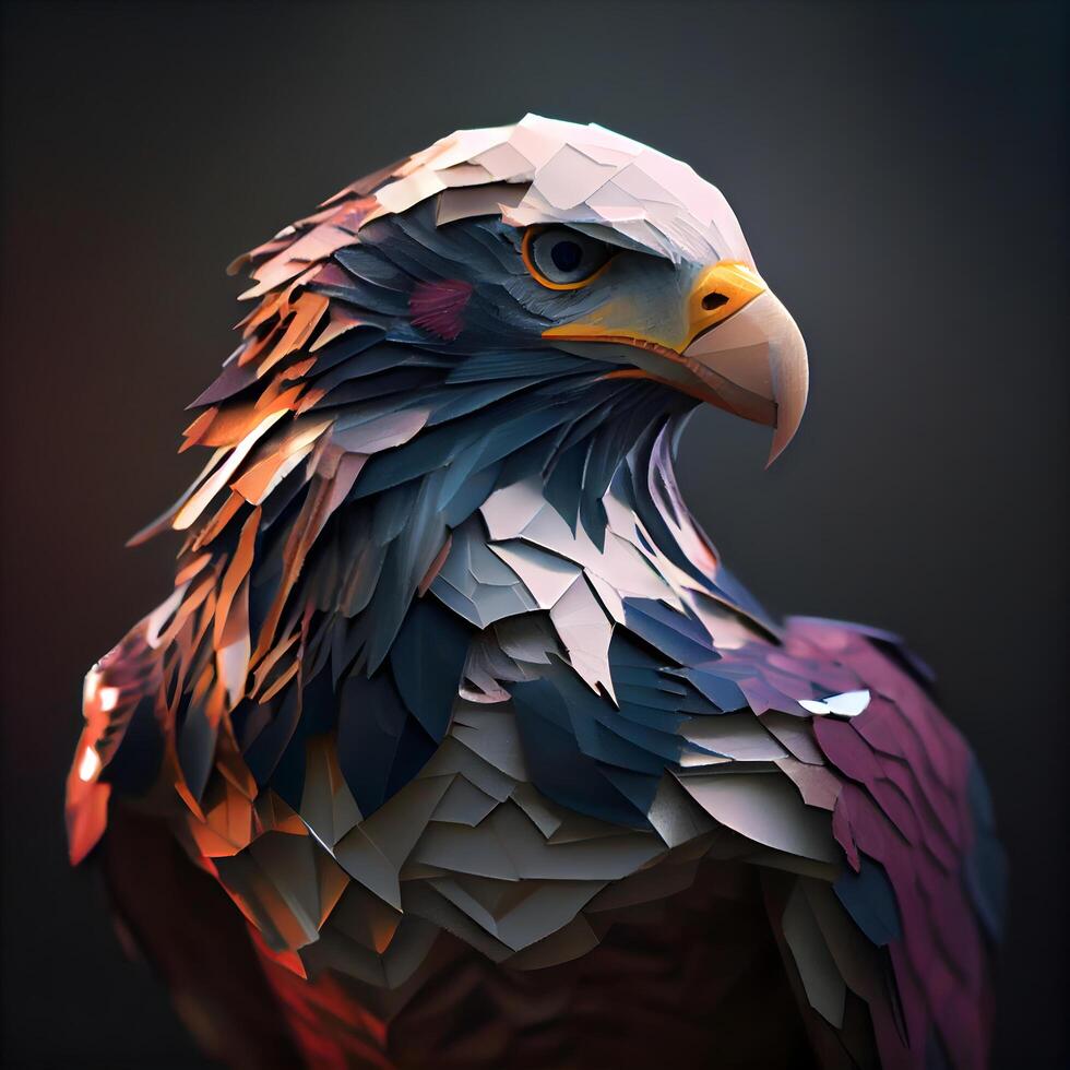 3d Rendern von ein Adler Kopf gemacht von polygonal Papier, ai generativ Bild foto